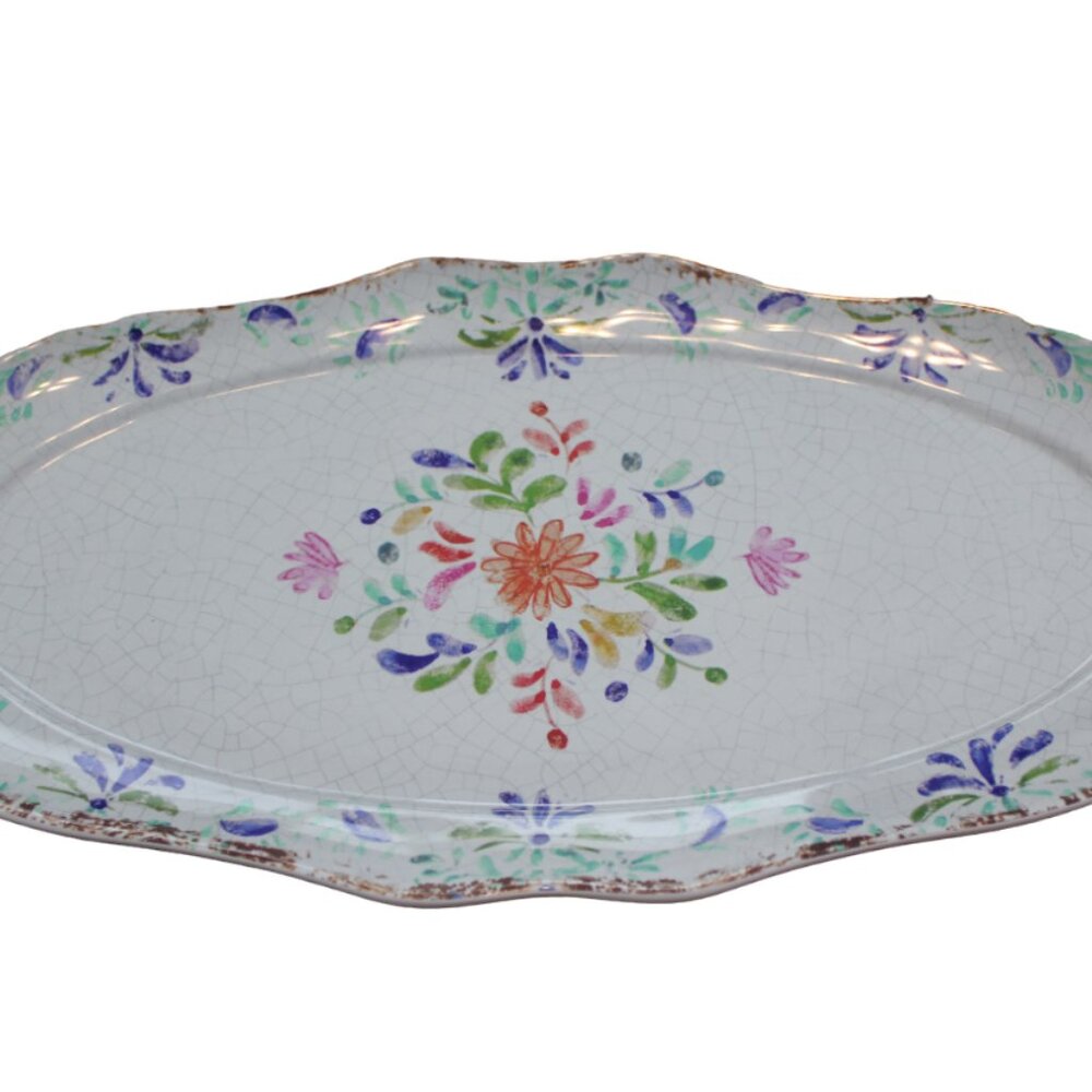 Bungalow No 10 Flower Crackl Rustic Oval 16.5" Serving Platter Tray Melamine NEW